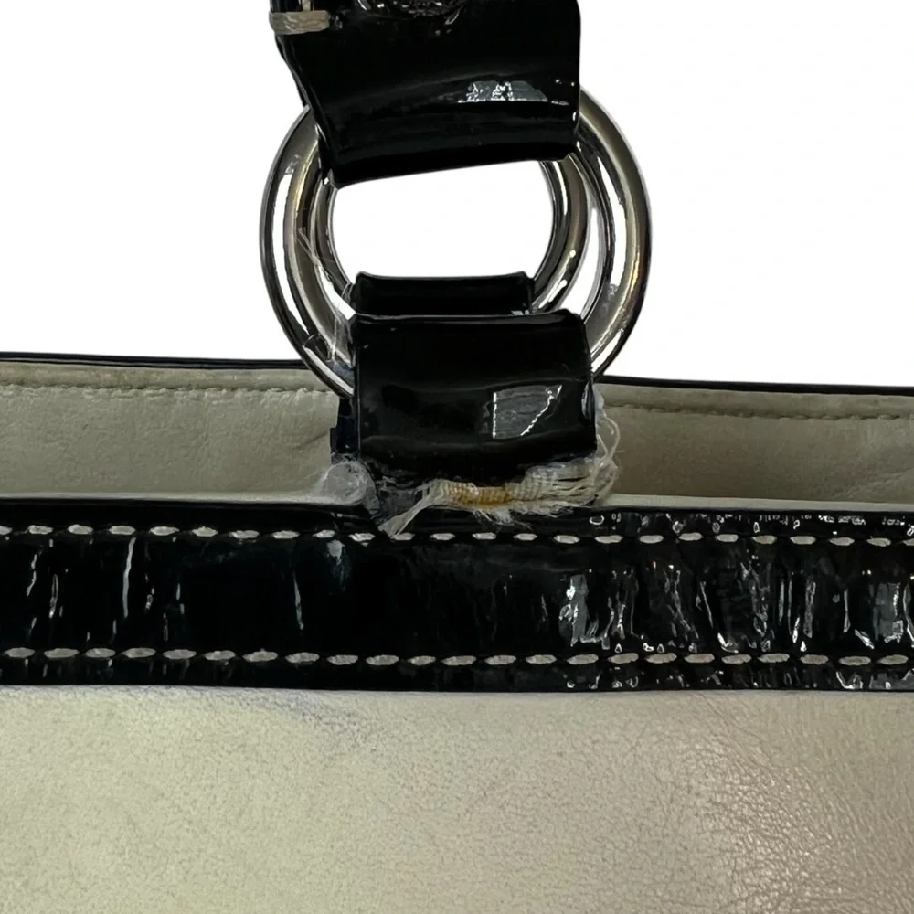 Coach Laura North South Leather Shoulder Bag Off White Black Trim Purse FLAW